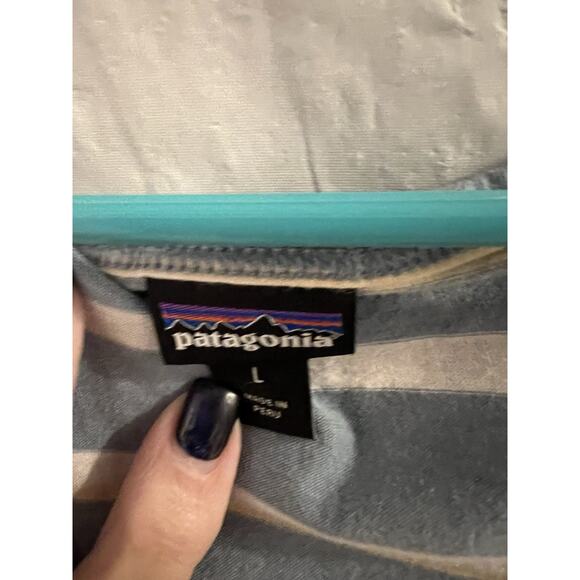 Patagonia Blue Striped Organic Cotton Reinvigorate Tank Top Sz L - Picture 2 of 5